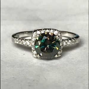Green/Multi Moissanite Halo Ring